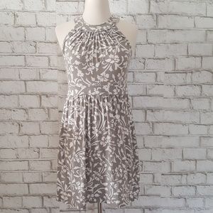 Ann Taylor Loft Tan White Floral Halter Sleeveless Mini Dress Petite XX Small